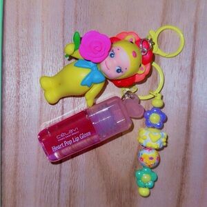 CeLaVi Yellow Lion Keychain with Pink Lip Gloss